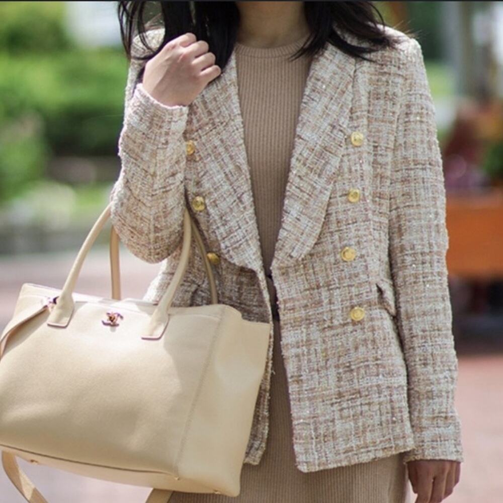 Aqua tweed sequin double breasted blazer sz XS‎